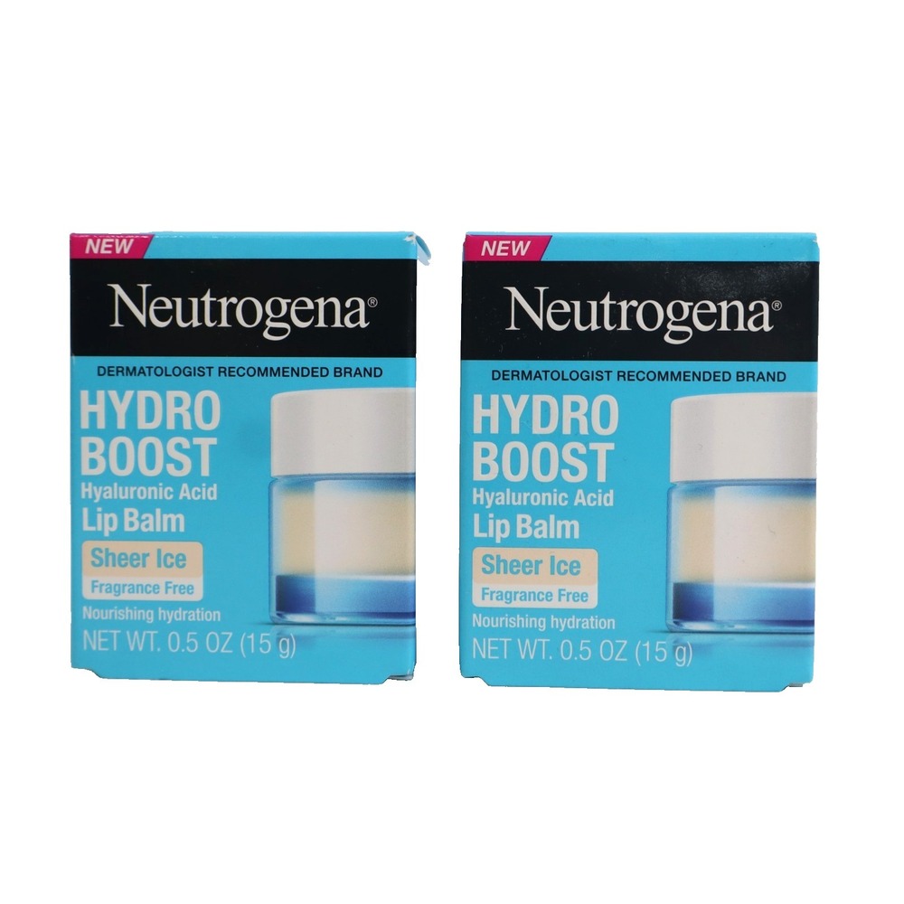 2 PACK Neutrogena Hydro Boost Hyaluronic Acid Unscented Lip Balm Sheer Ice 0.5oz